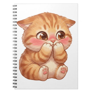 かわいい恥ずかしがり屋のオレンジ色の子猫が顔を赤らめているキャンバスウォールアート ノートブック