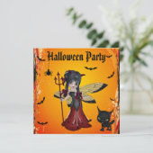 かわいい悪魔の女の子の花の妖精及び猫ハロウィン 招待状 (スタンド正面)