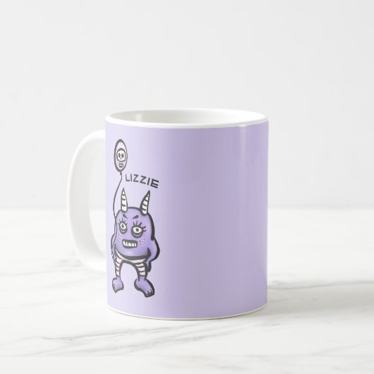 かわいい悪魔の紫色の漫画ホラーキャラクター名 コーヒーマグカップ (正面左)