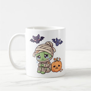 かわいい悲しいミイラのカボチャとハロウィンのコウモリ コーヒーマグカップ