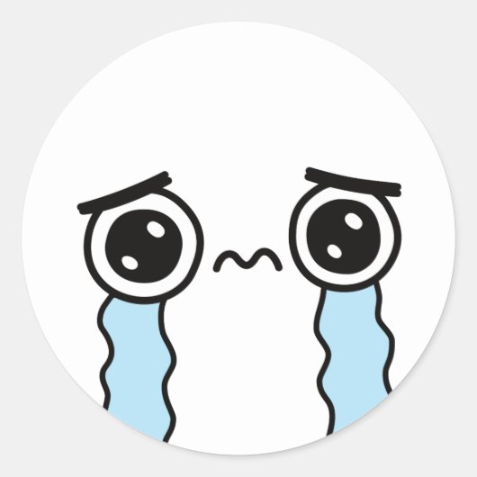 かわいい悲しい泣き顔絵文字 ラウンドシール (正面)