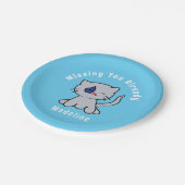 かわいい悲しい灰色の猫の漫画さらばパーティーブルー ペーパープレート (アングル)