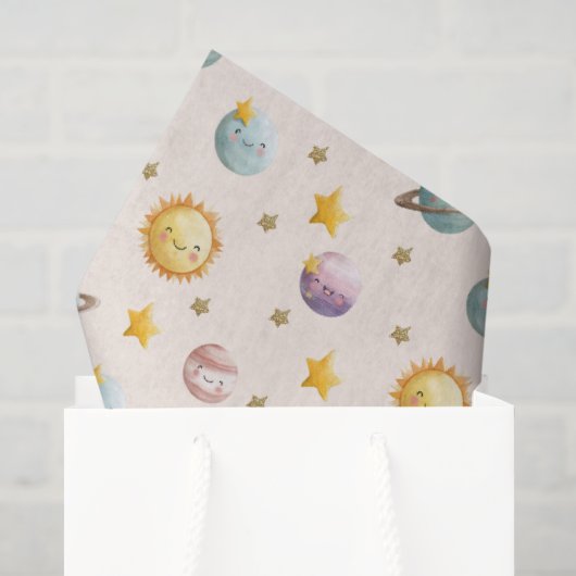 かわいい惑星と星のラッピングペーパー 薄葉紙 (ギフトバッグ)