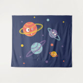 かわいい惑星カートゥーン宇宙アートキッズ タペストリー (正面(横))