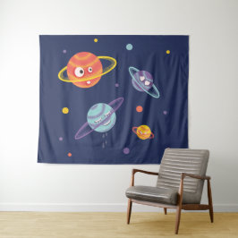 かわいい惑星カートゥーン宇宙アートキッズ タペストリー
