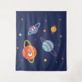 かわいい惑星カートゥーン宇宙アートキッズ タペストリー (正面)