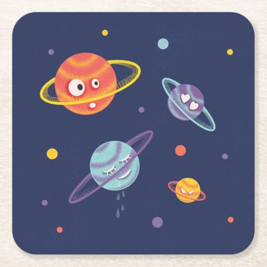 かわいい惑星Cartoon宇宙キッズ スクエアペーパーコースター (正面)