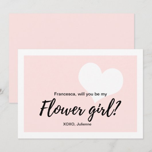 かわいい意志私のフラワー・ガールの書道のスタイルです 招待状 (正面/裏面)