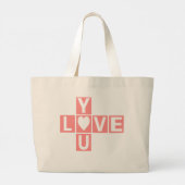 かわいい愛あなたクロスワードバレンタインデーハート ラージトートバッグ (裏面)