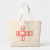かわいい愛あなたクロスワードバレンタインデーハート ラージトートバッグ (正面)