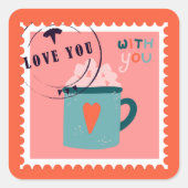 かわいい愛あなたピンクのスタンプ スクエアシール (正面)
