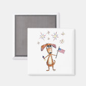 かわいい愛お洒落国的な愛国的な犬（旗） マグネット (正面/裏面)