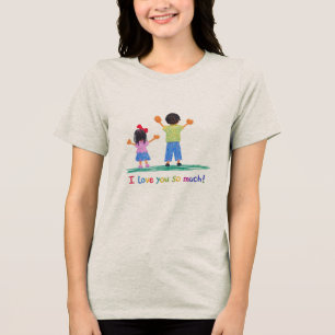 かわいい愛してるよ 子供の落書きスタイルの家族 トライブレンドTシャツ