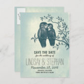 かわいい愛のフクロカップルは日付ポストカードを保存する 案内ポストカード (正面/裏面)