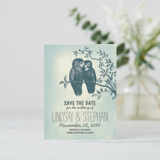 かわいい愛のフクロカップルは日付ポストカードを保存する 案内ポストカード (スタンド正面)