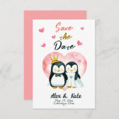 かわいい愛のペンギン結婚式デートを保存 セーブザデート (正面/裏面)