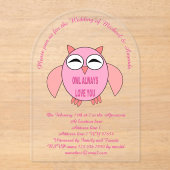 かわいい愛のメッセージフクロウのカスタムウェディング アクリル招待状 (正面)