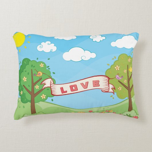 かわいい愛の優しさ木の花鳥小鳥の名前 アクセントクッション (正面)