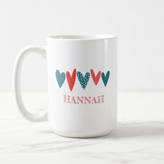 かわいい愛の名前ハートレッドティール(緑がかった色)コーヒーマグ コーヒーマグカップ (左)