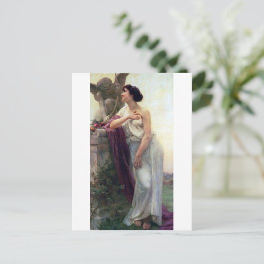かわいい愛の女性ロマンチックなアンティーク絵画ズ ポストカード (スタンド正面)