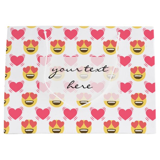 かわいい愛の絵文字，ハート柄 ラージペーパーバッグ (正面)