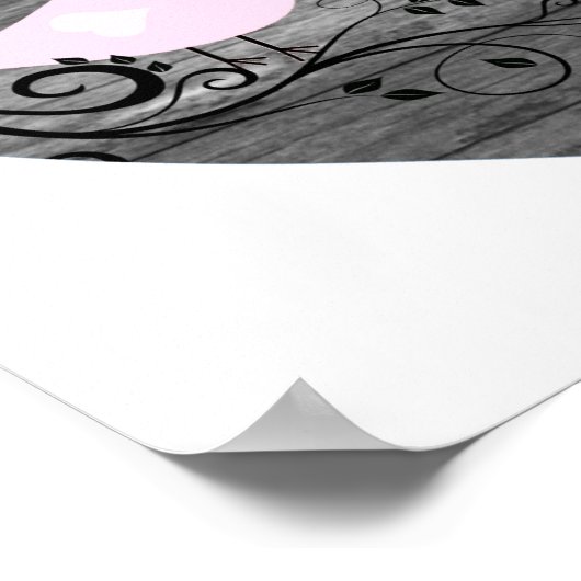 かわいい愛の鳥の偽木ハート ポスター (角)