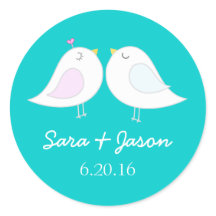 かわいい愛の鳥アクア結婚のステッカー