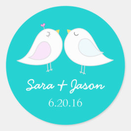 かわいい愛の鳥アクア結婚のステッカー ラウンドシール