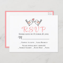 かわいい愛の鳥ピンクのラブバード結婚式RSVP ポストカード