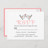 かわいい愛の鳥ピンクのラブバード結婚式RSVP ポストカード (正面/裏面)