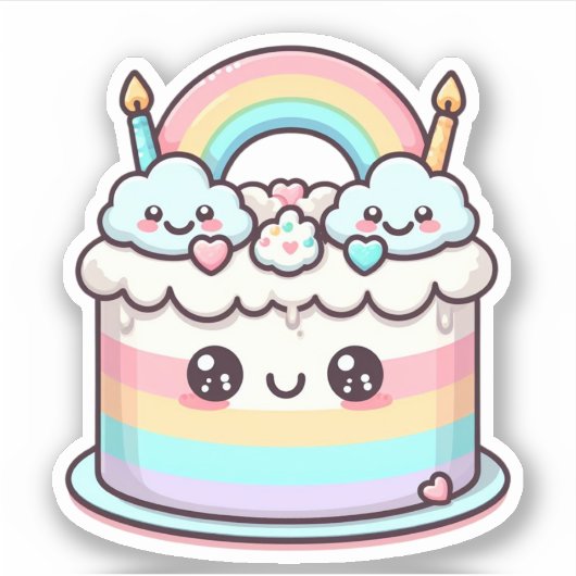 かわいい愛らしいかわいいお誕生日ケーキ シール (正面)