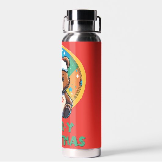 かわいい愛らしいかわいいチビ(小さくかわいく書いた感じ)クマyクリスマスベア ウォーターボトル (背面)