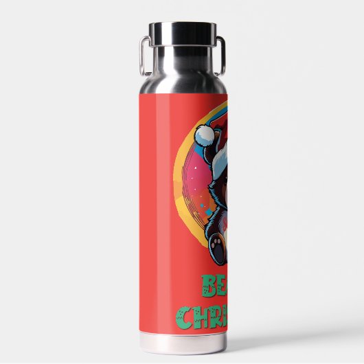 かわいい愛らしいかわいいチビ(小さくかわいく書いた感じ)クマyクリスマスベア ウォーターボトル (正面)