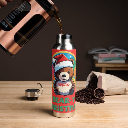 かわいい愛らしいかわいいチビ(小さくかわいく書いた感じ)クマyクリスマスベア ウォーターボトル (コーヒー)