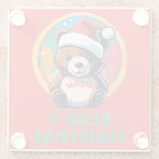 かわいい愛らしいかわいいチビ（小さくかわいく書いた感じ）クマyクリスマスベア ガラスコースター (裏面)