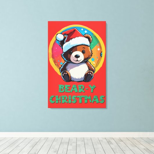 かわいい愛らしいかわいいチビ(小さくかわいく書いた感じ)クマyクリスマスベア キャンバスプリント (インサイチュ (ウッドフロア))
