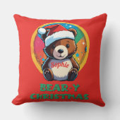 かわいい愛らしいかわいいチビ（小さくかわいく書いた感じ）クマyクリスマスベア クッション (正面)