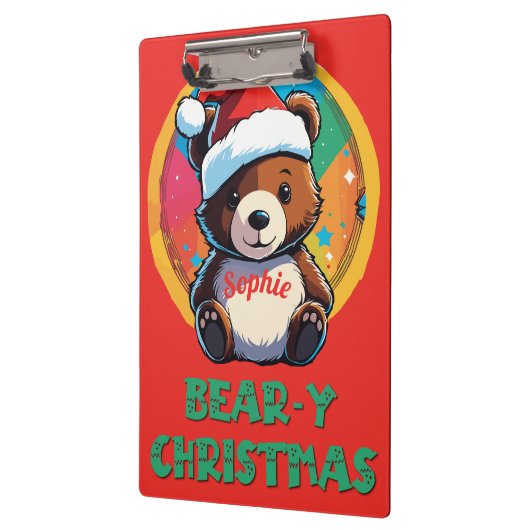 かわいい愛らしいかわいいチビ（小さくかわいく書いた感じ）クマyクリスマスベア クリップボード (左)