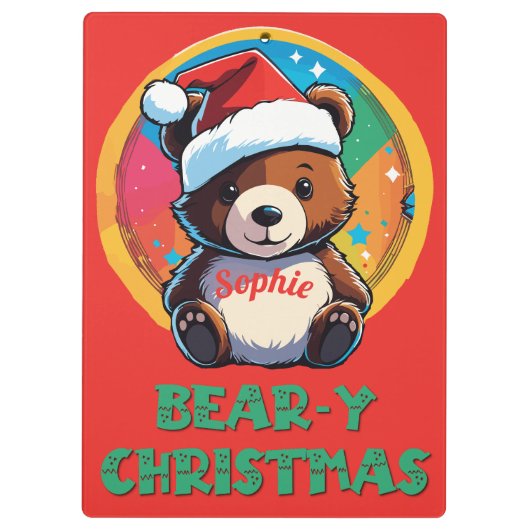 かわいい愛らしいかわいいチビ(小さくかわいく書いた感じ)クマyクリスマスベア クリップボード (裏面)