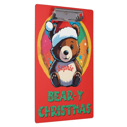 かわいい愛らしいかわいいチビ（小さくかわいく書いた感じ）クマyクリスマスベア クリップボード (右)