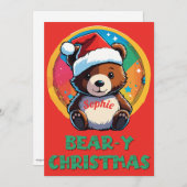 かわいい愛らしいかわいいチビ(小さくかわいく書いた感じ)クマyクリスマスベア シーズンカード (正面/裏面)