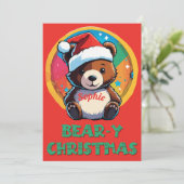 かわいい愛らしいかわいいチビ(小さくかわいく書いた感じ)クマyクリスマスベア シーズンカード (スタンド正面)