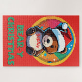 かわいい愛らしいかわいいチビ（小さくかわいく書いた感じ）クマyクリスマスベア ジグソーパズル (横)