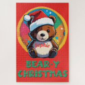 かわいい愛らしいかわいいチビ(小さくかわいく書いた感じ)クマyクリスマスベア ジグソーパズル (縦)