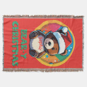 かわいい愛らしいかわいいチビ（小さくかわいく書いた感じ）クマyクリスマスベア スローブランケット (正面)