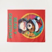 かわいい愛らしいかわいいチビ（小さくかわいく書いた感じ）クマyクリスマスベア タペストリー (正面(横))