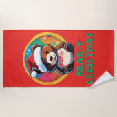 かわいい愛らしいかわいいチビ（小さくかわいく書いた感じ）クマyクリスマスベア ビーチタオル (正面)