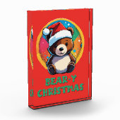 かわいい愛らしいかわいいチビ(小さくかわいく書いた感じ)クマyクリスマスベア フォトブロック (左)