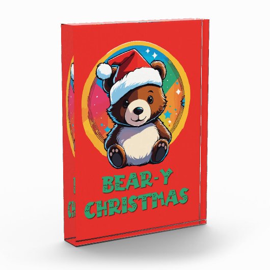 かわいい愛らしいかわいいチビ（小さくかわいく書いた感じ）クマyクリスマスベア フォトブロック (左)