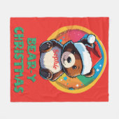 かわいい愛らしいかわいいチビ(小さくかわいく書いた感じ)クマyクリスマスベア フリースブランケット (正面(横))